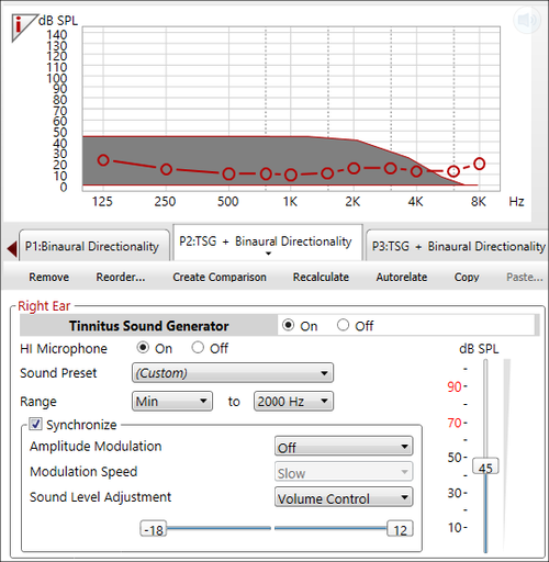 Image showing an extract from Resound Aventa fitting software